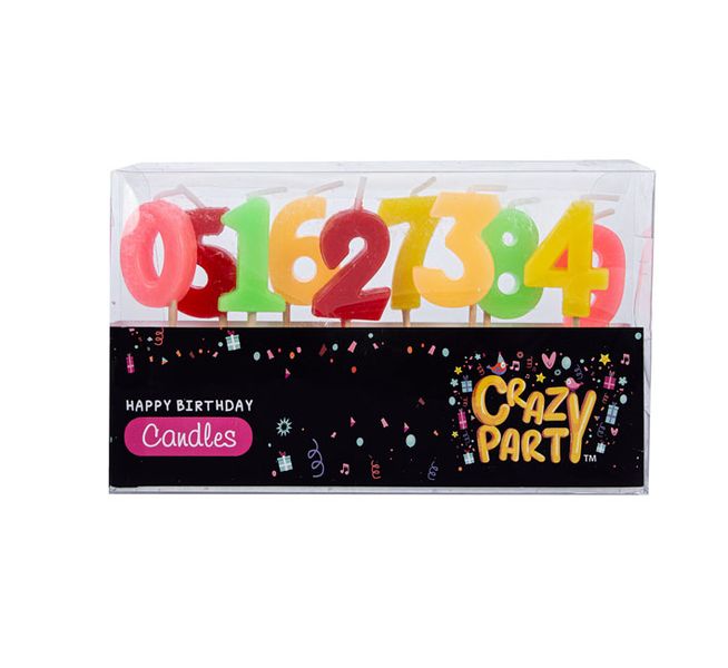 Birthday Candles - Numbers - Assorted Colours - 10 Pieces - 20 Pack