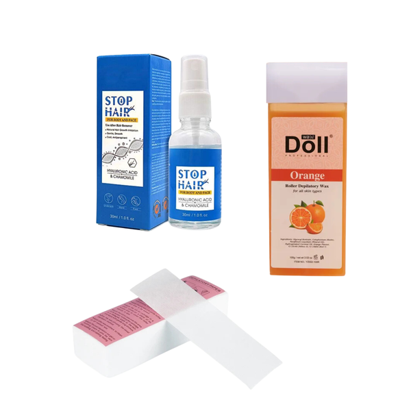 Hair Removal Kit: Roller Wax, Stop Hair Spray &amp; Strips
