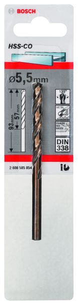 HSS-Co DIN 338 5,5 x 57 x 93 mm