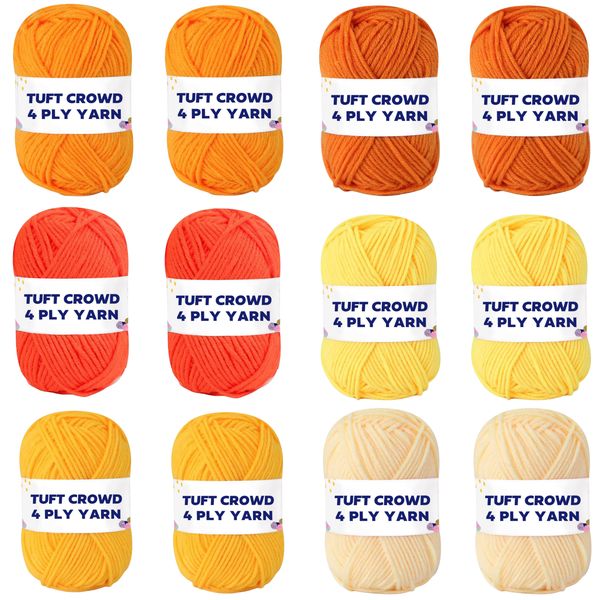 TUFT CROWD - Orange Yarn, 4-ply Tufting Yarn ( 12 x 25g ) , Knitting Yarn