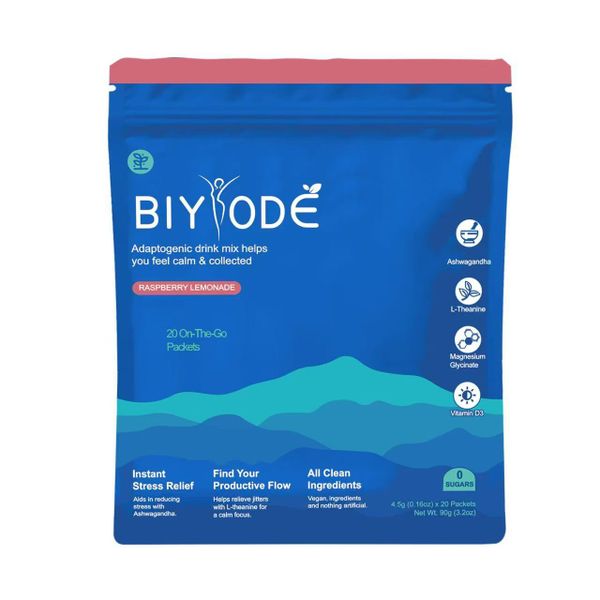 Biyode Vegan Calming Drink Mix, Raspberry Ksm-66 Ashwagandha Vitamin D3