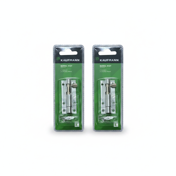 Kaufmann Barrel Bolt 50mm Chrome Plated Straight Security Lock - 2 Pack