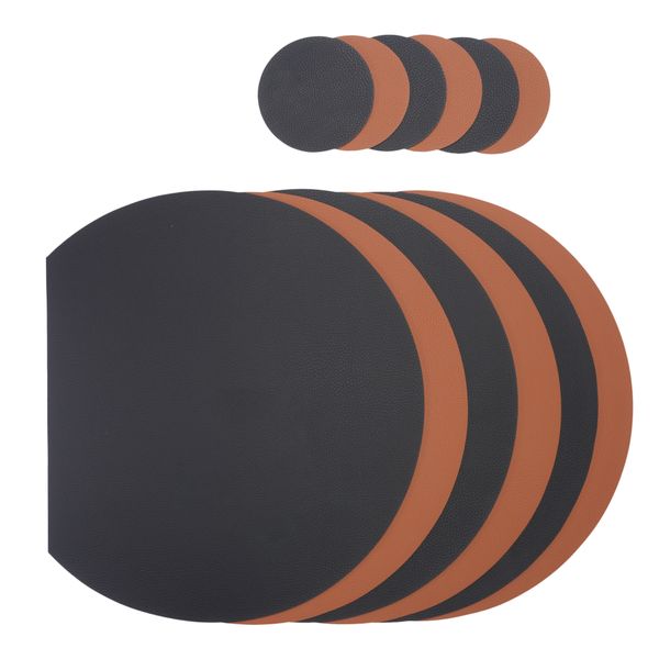 Leather placemat set - Faux - Tan and black