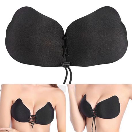 M MUNCASO Invisible Adhesive Strapless Bra Sticky Push Up Silicone Bra with  2 Pairs Nipple Covers Black for Women Backless Dress(Nude,C Cup)