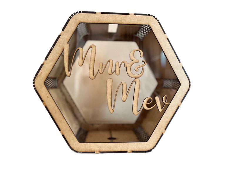 Mnr &amp; Mev Hexagon Wedding Post box envelope cards gift rustic Afrikaans