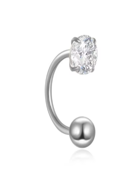 S925 Silver Diamond Zircon Bent Hook Nose &amp; Lip Ring