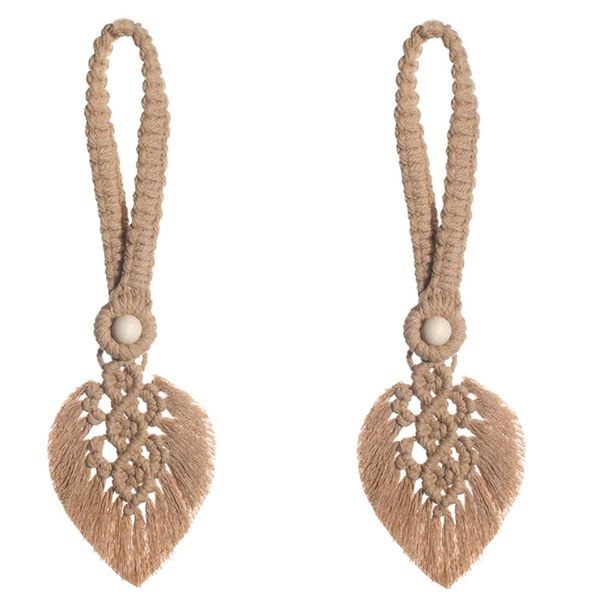 2 Pack Boho Curtain Tiebacks, for Indoor Outdoor Decor, Brown