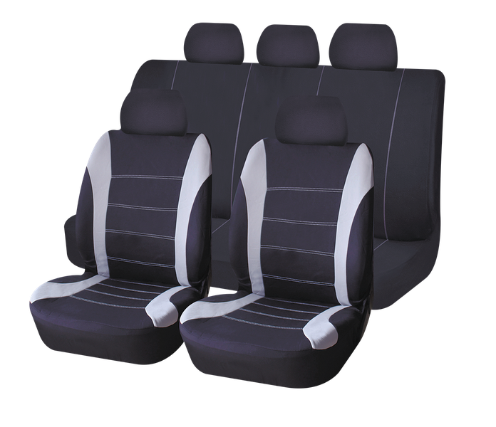 AutoKraft 9 Piece Universal Seat Cover Set - Black &amp; Grey