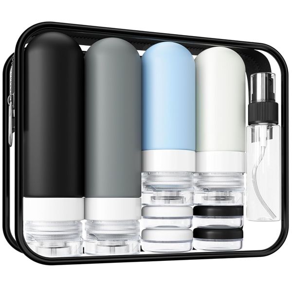 18 Piece Silicone Travel Bottles For Toiletries-Leak Proof Refillable Jars