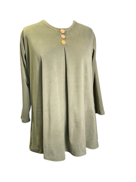 Plus Size Scuba Suede Winter Top with Front Pleat and Wooden Buttons