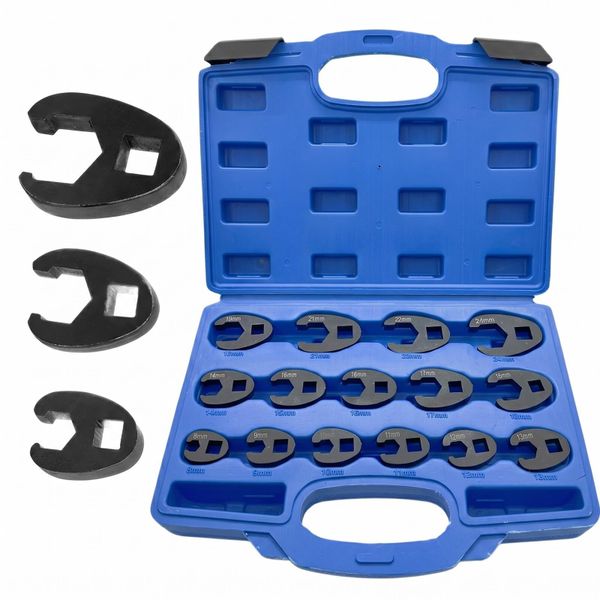 15 Piece Metric Crowfoot Wrench Set with Carry Case