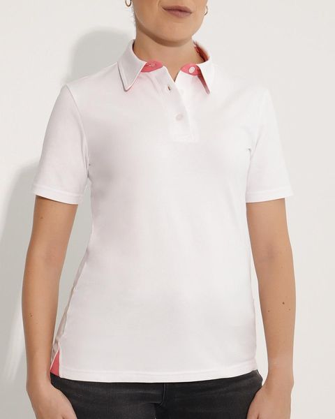 Just Breethe Ladies Polo White &amp; Coral