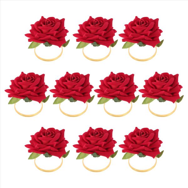 10 Piece Red Rose Shape Buckle Napkin Ring Table Decor Napkin Holder