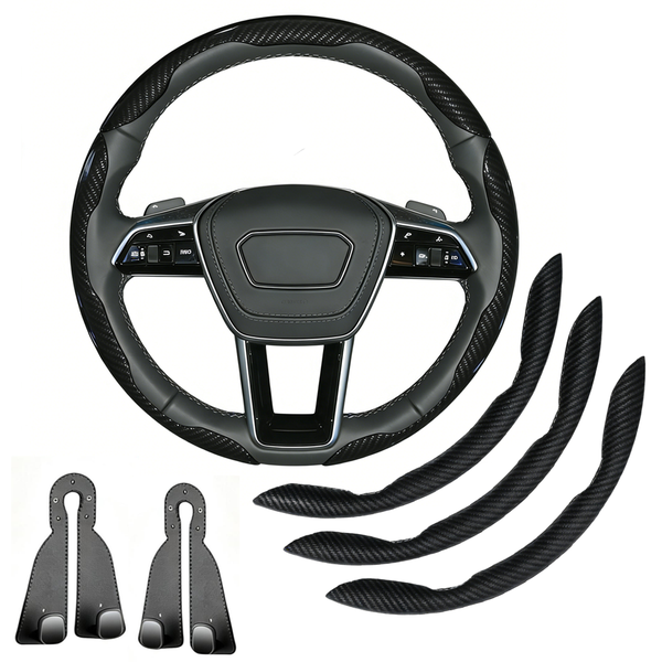 38Cm Universal Carbon Fiber Steering Wheel Cover - Seat Hooks , Universal