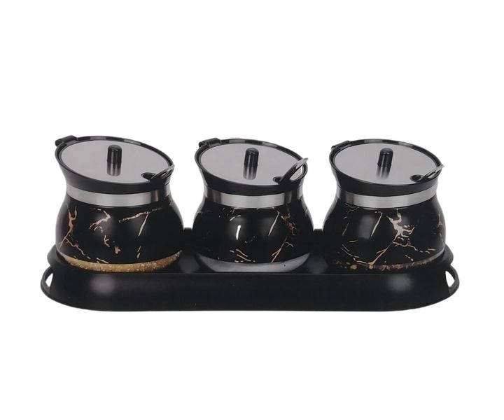 4 Pieces Set Kitchen Seasoning 3 Jar with Stainless Steel Spoon and Holder
