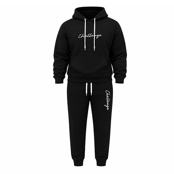 Secret Shield Men's Cotton Hoodie Set "Challenge" Print Casual/Sports Black