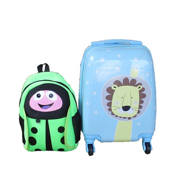 Lion Kids Suitcase &amp; Green Ladybug Backpack Set - Travel Combo