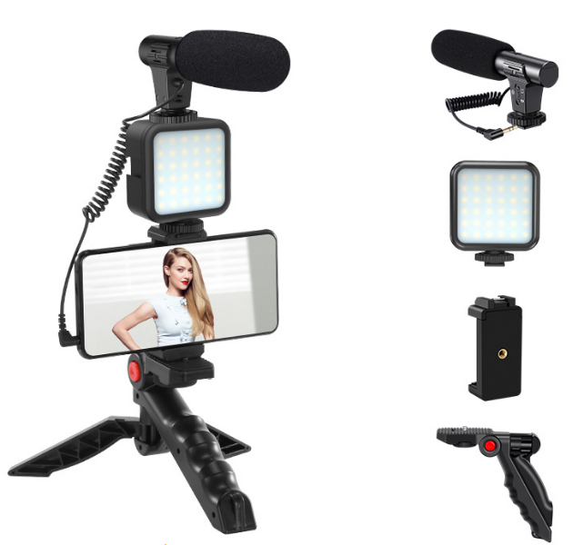 Vlogging Kit Shotgun Microphone With Led Light And Tripod