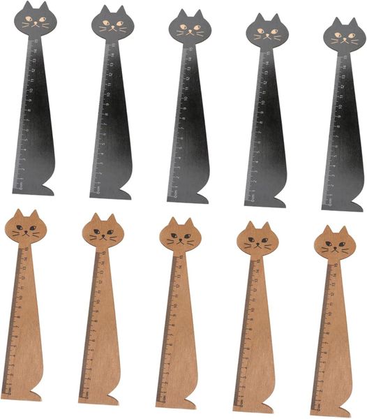 10 Pcs Cat Design Ruler Retro Wood Drawing Tool for Boys and Girls Cute