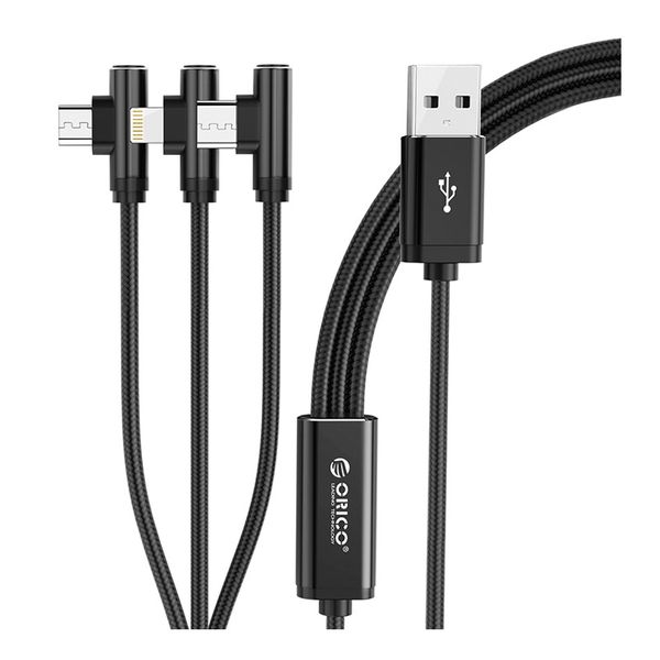 Orico 3in1 Micro USB | Type-C | Lightning 1.2m Right-Angled Cable - Black
