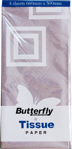 Butterfly Tissue Paper 4 Sheets - Silver (Pack Of 12)