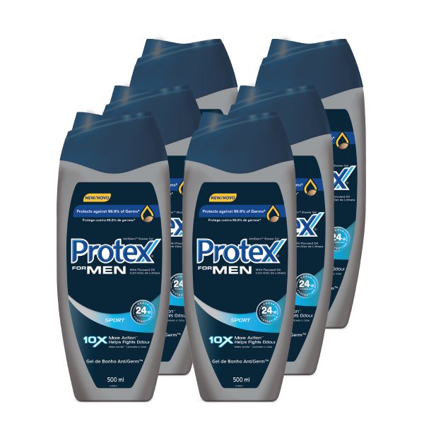 Protex Men Sport Antigerm Shower Gel - Body Wash, Bulk Offer - 6 X 500ml