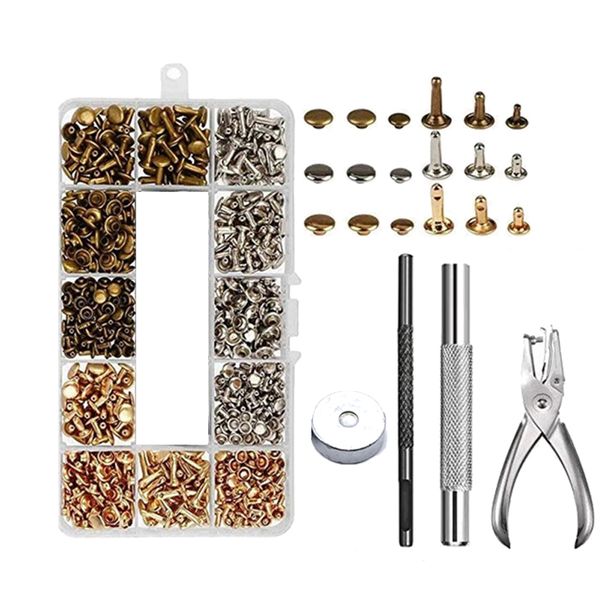 300 Piece Leather Rivets Double Cap Rivet Tubular Metal Studs With 4 Tools