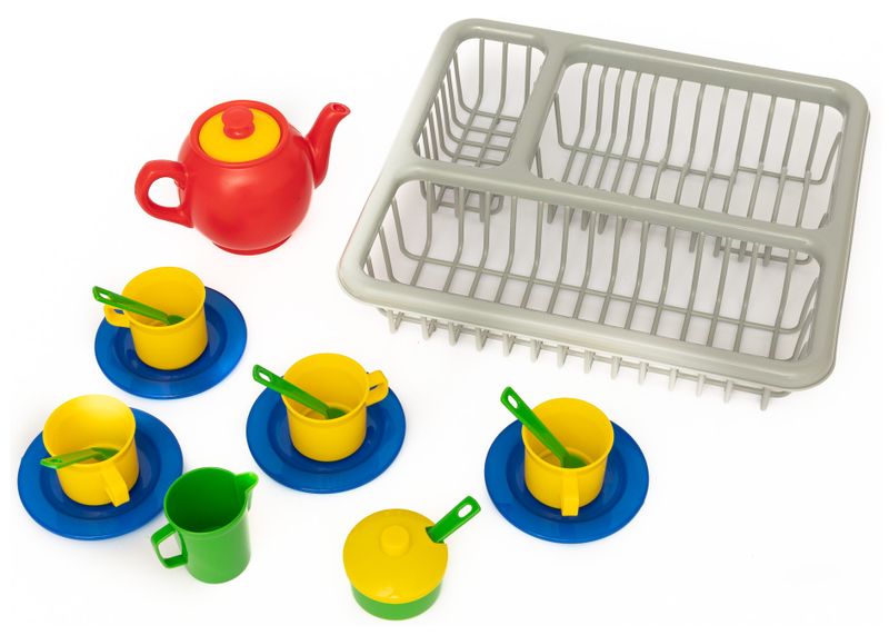Kids Pretend Play Tea Set with Drainer Rack