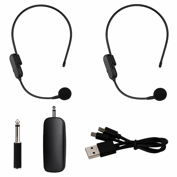 2x Wireless Headset Microphone System - Dual Headsets with Transmitter
