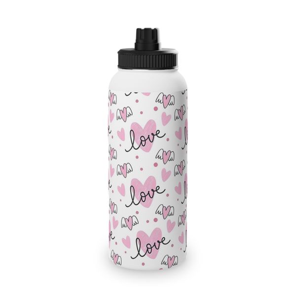 Pink Love Hearts 850ml Metal Water Bottle