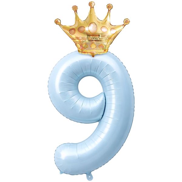 40-Inch Crown Number Foil Balloon - Light Blue Number 9