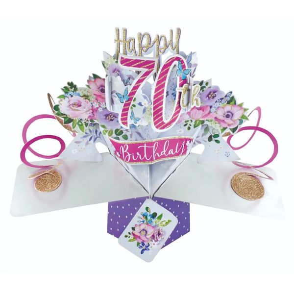 Happy 70th Birthday Flowers 3D Pop-Up Greeting Card