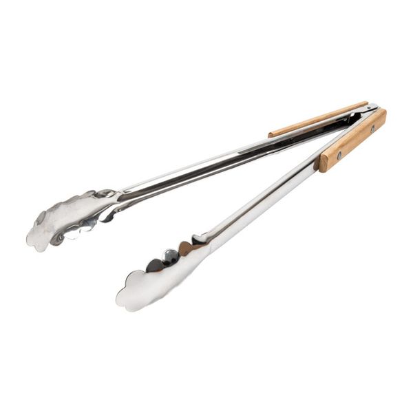 Braai Tong Stainless Steel with Wooden Inserts - 400mm