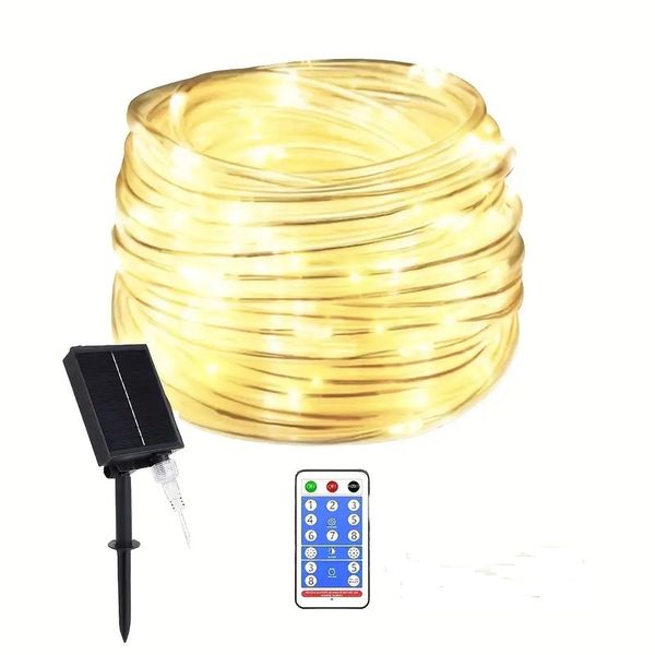 50m Solar Warm White Rope Lights with Remote