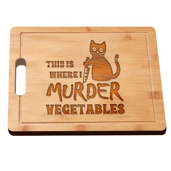 Funny Black Cat Bamboo Cutting Board Engraved Gift for Cat Kitten Lovers