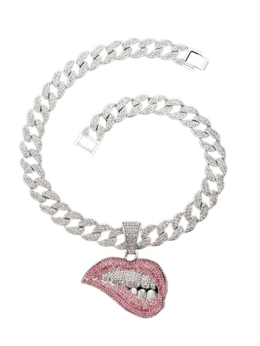 Iced Out Lips Pendant And Iced Out Chain Shop Today. Get it Tomorrow