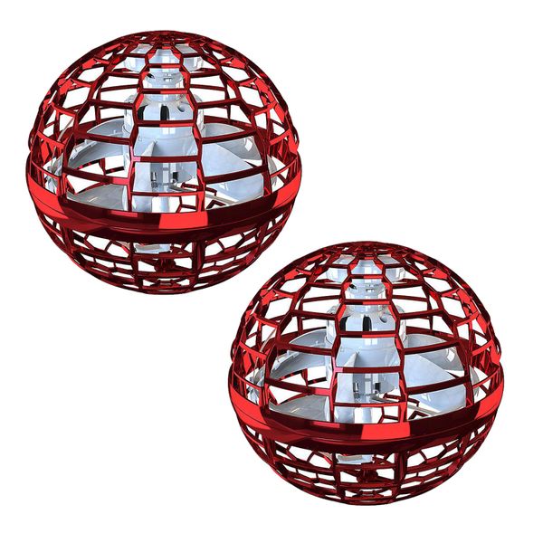 Flying Spinner Ball - Hand Controlled Mini Drone LED Ball - Red - 2 Pack