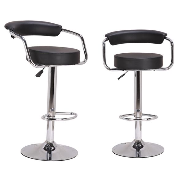 Modern Adjustable 319 Black Bar Stool Set of 2 with Chrome Base