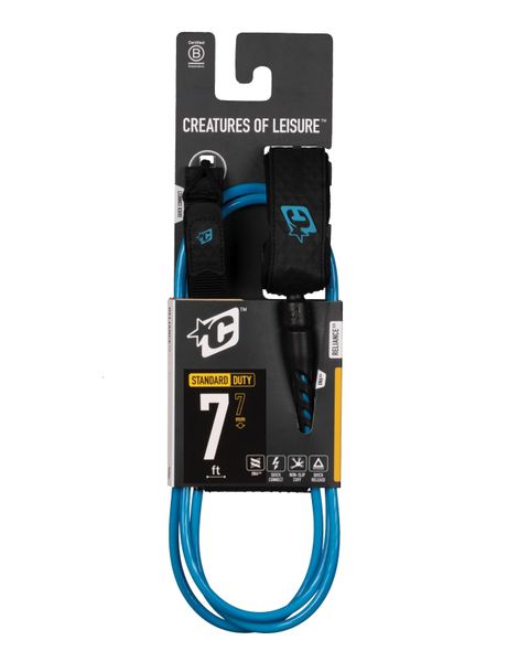 Creatures Reliance 2.0 Standard Duty 7ft Surfboard Leash Cyan Twist Black