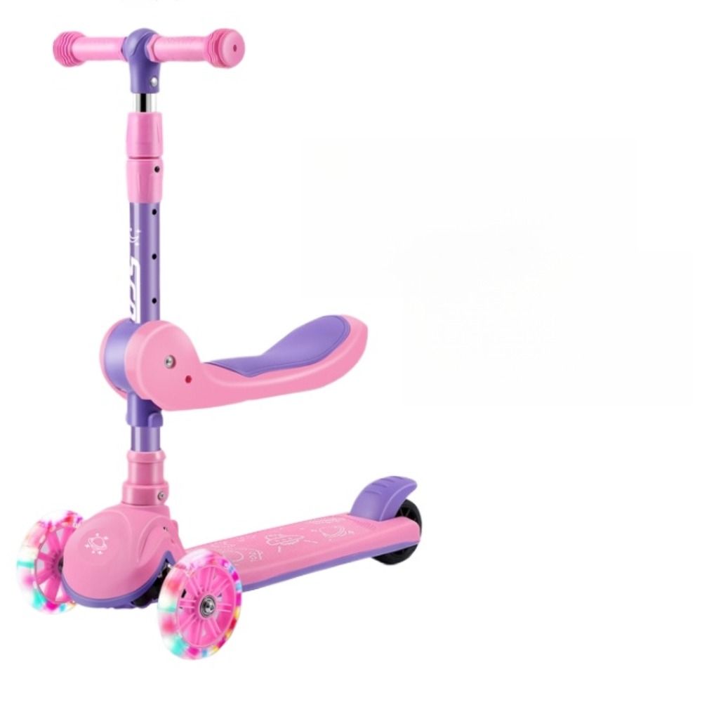 A Children's Scooter With Seats and Illuminated Wheels