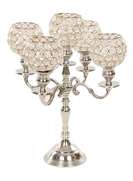 5-Arm Crystal Candelabra with Acrylic Beaded Candle Votives - 35cm