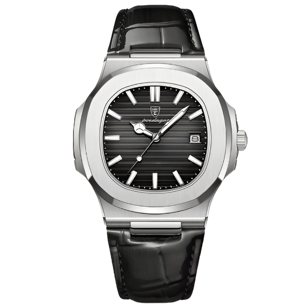 Luxury Poedagar Watch Square Dial Luminous Hands &amp; Calendar White/Silver
