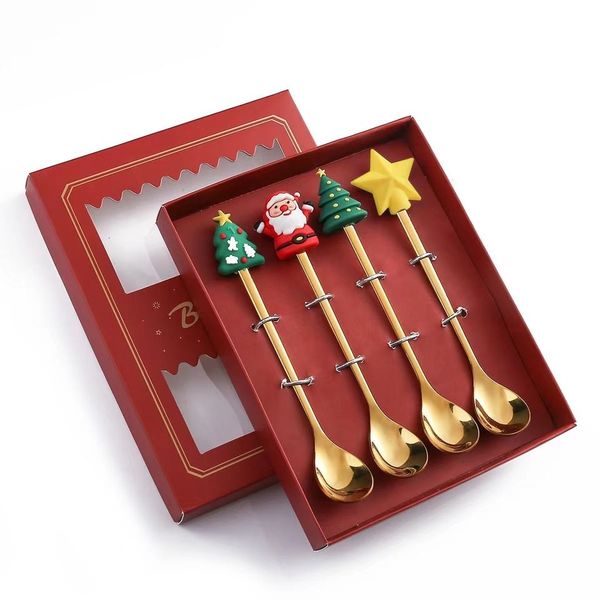 Christmas Gift Gold Stainless Steel Spoon set - 4 Piece