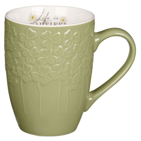 Mug - Life is Beautiful, Daisies, Green