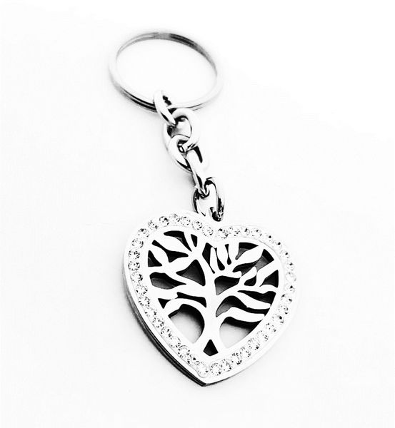 Heart shape key ring or bag charm with tree of life