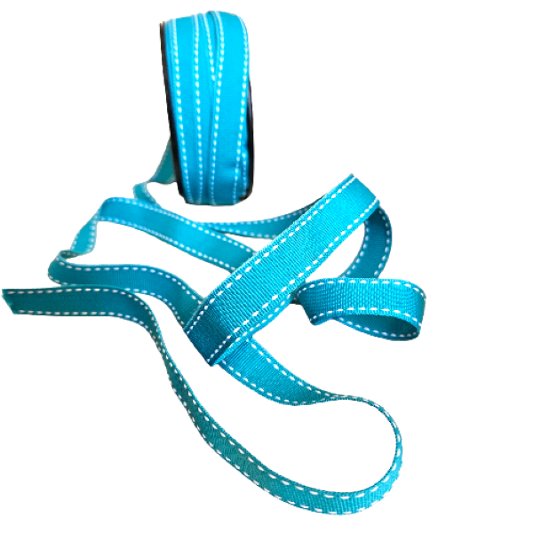 Teal Petersham with White Side Stitch Ribbon 15mm - 20m Roll