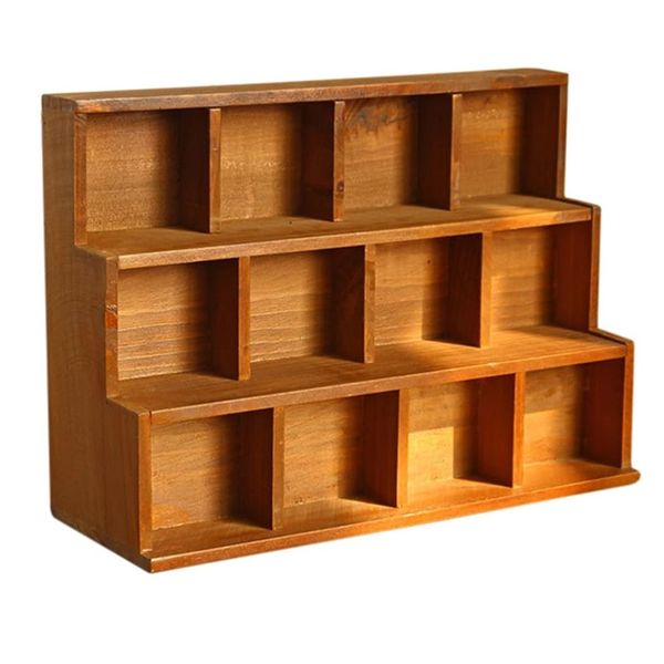 Decor Wooden Box Diplay With 12 Grids Storage Shelves 38cm
