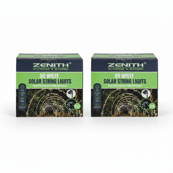 Zenith Solar Garden Light String with 50 White LED Bulbs - 2 Pack