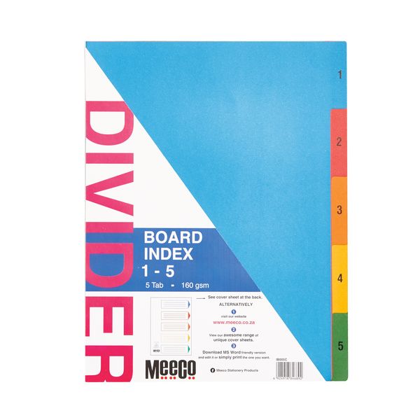 Meeco Indexes Board Multi Col 1 to 5 Printed 10 Pack