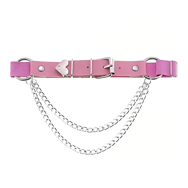 Adjustable Punk Leather Garter Belt Leg Garter with Chain - Pink